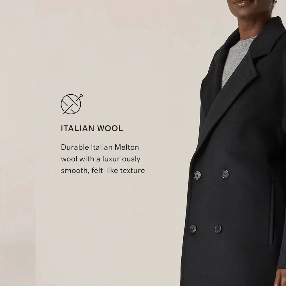 NWOT Quince Womens XS Black Italian Wool Double-Breasted Slouch Coat Neutral